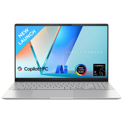 ASUS Vivobook S 15 Snapdragon X Plus X1P 42 100 Thin & Light Laptop (16GB, 1TB SSD, Windows 11 Home, 15.6 inch OLED Display, MS Office 2021, Cool Silver, 1.42 KG)