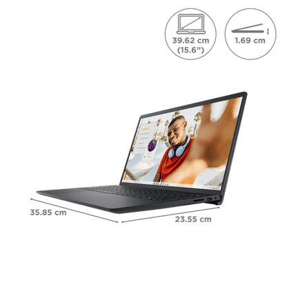 DELL Inspiron 15 3535 AMD Ryzen 3 7320U Notebook Laptop (8GB, 512GB SSD, Windows 11 Home, 15.6 inch Full HD Display, MS Office 2021, Carbon Black, 1.85 KG)