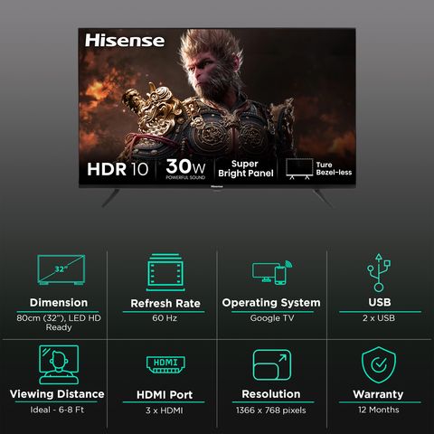 Hisense E43N 80 cm (32 inch) HD Ready LED Smart Google TV with Dolby Audio (2024 model)