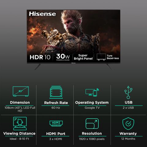 Hisense E43N 108 cm (43 inch) Full HD LED Smart Google TV with Dolby Audio (2024 model)