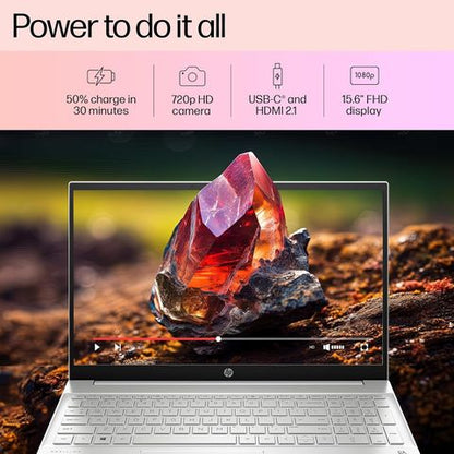 HP Pavilion 15 eh3036AU AMD Ryzen 5 7530U Thin & Light Laptop (8GB, 512GB SSD, Windows 11 Home, 15.6 inch Full HD Display, MS Office 2021, Silver, 1.75 KG)