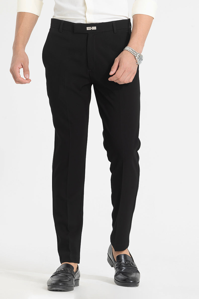 Black Self-Design Formal Trousers