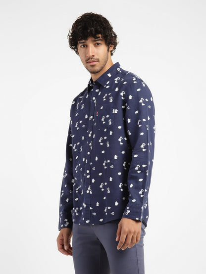 Men's Abstract Print Spread Collar Shirt