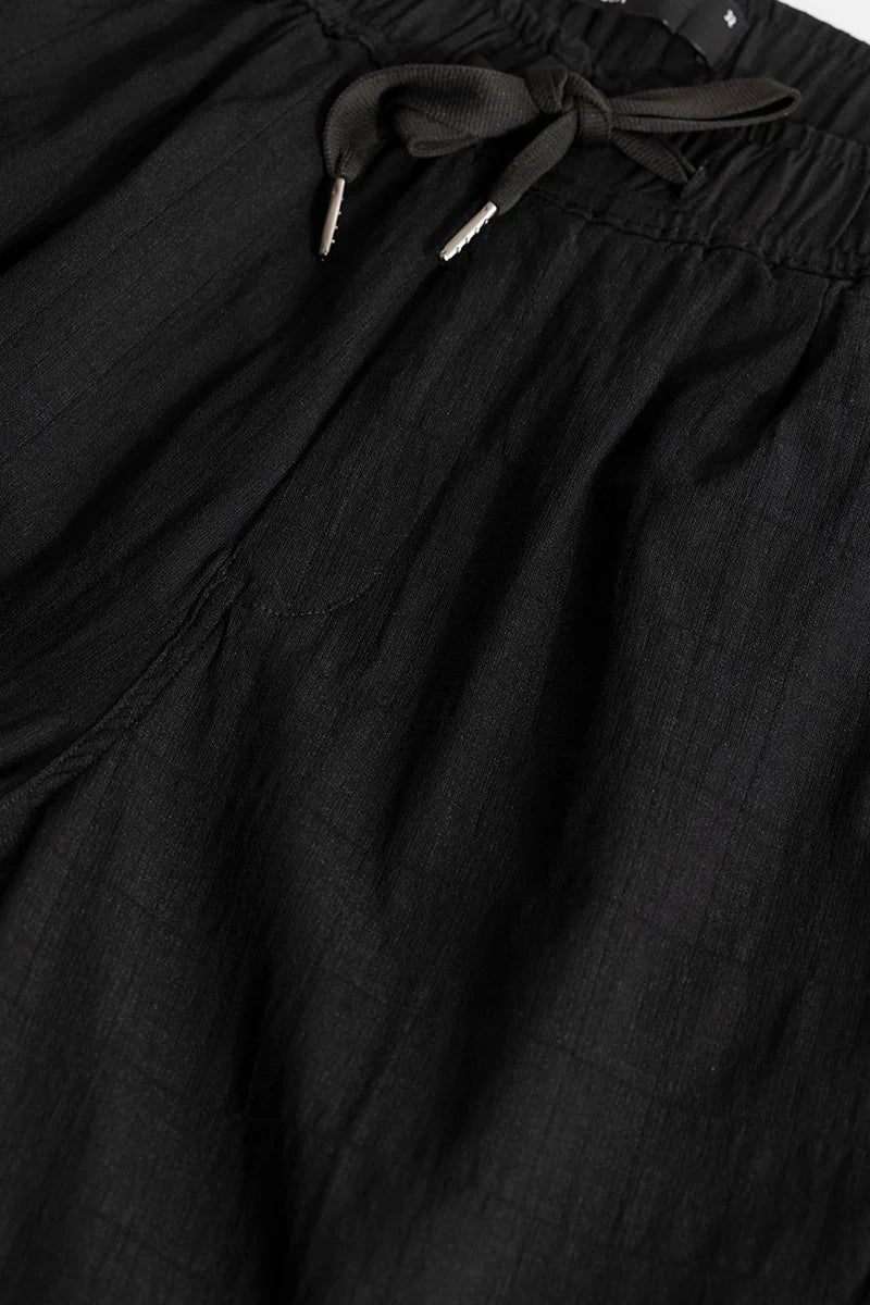 Veluxe Black Checked Linen Blend Pant