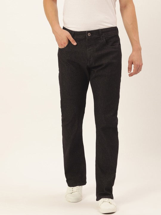 Men Black Boot-Cut Solid Jeans