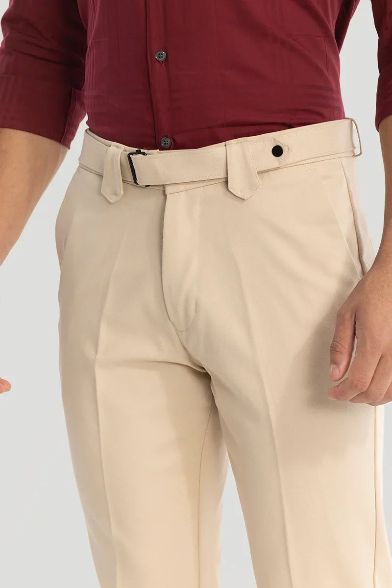 Beige Slim Fit Trousers