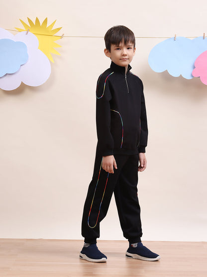 Unisex Black Tracksuit Set with Rainbow Piping