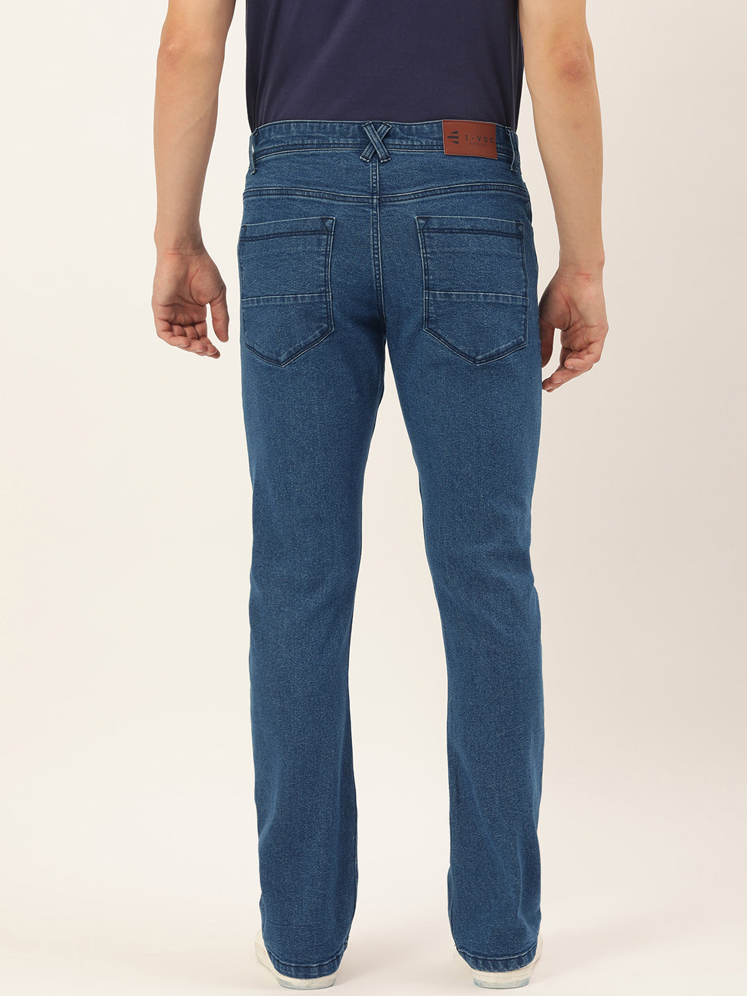 Men Blue Boot-Cut Solid Jeans