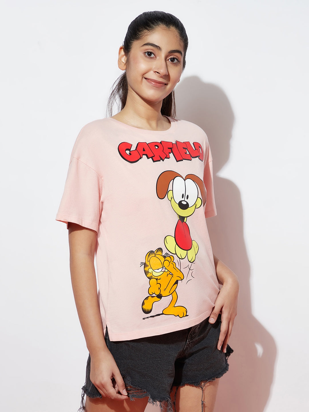 Teen Girls Cotton Garfield Peach Top