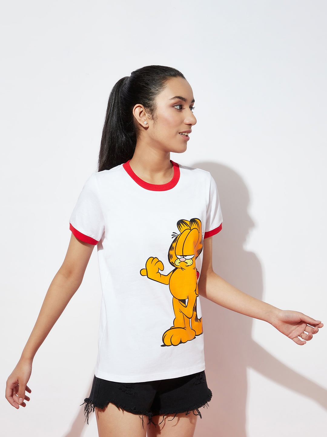 Girls Red Detailing Garfield Tshirt