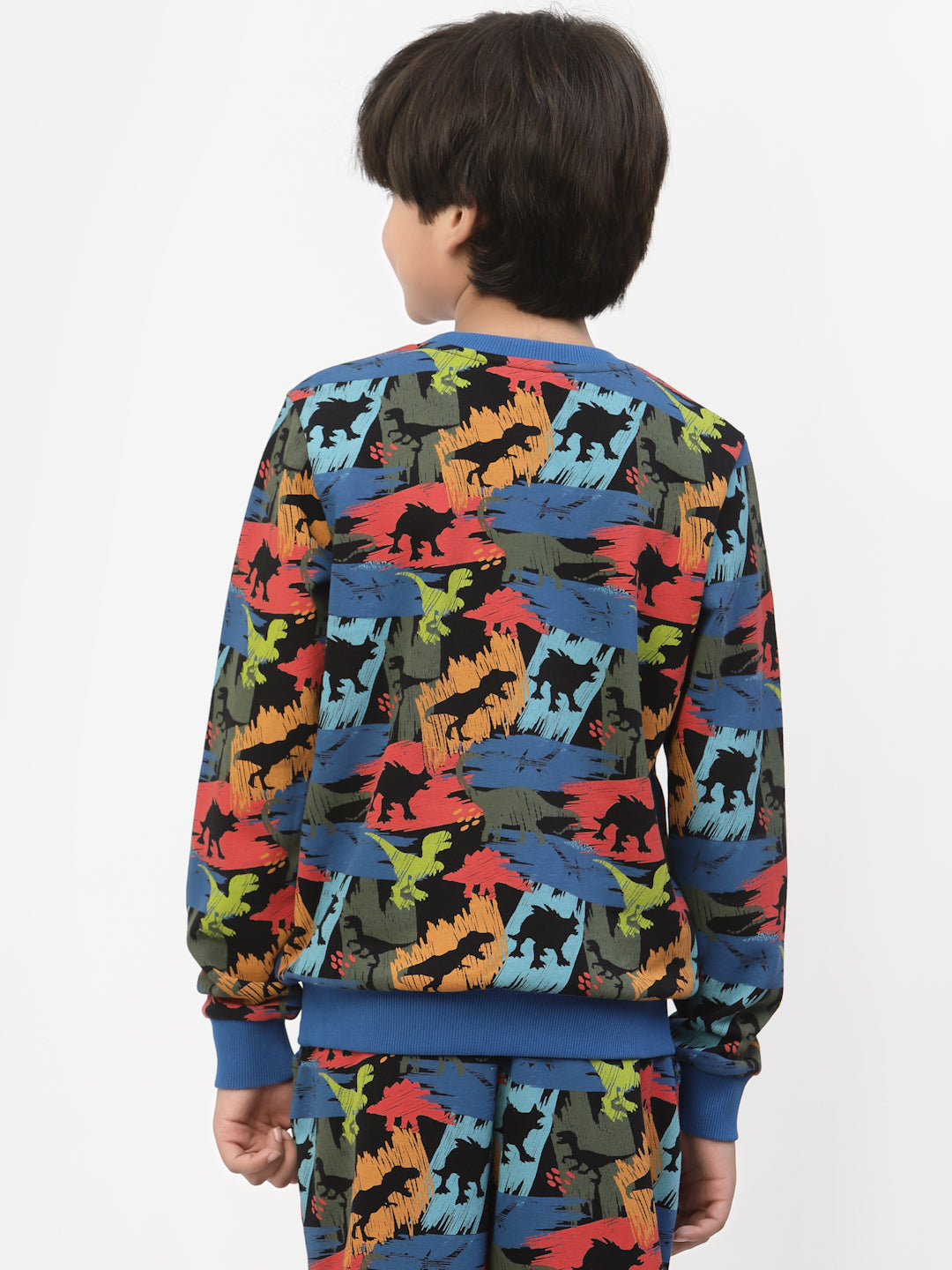 Boys Winter Dinosaur Print Sweatshirt Blue