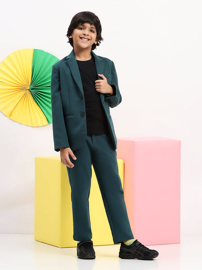 Boys' Classic Green Blazer & Trousers Suit Set - Elegant Formal Wear