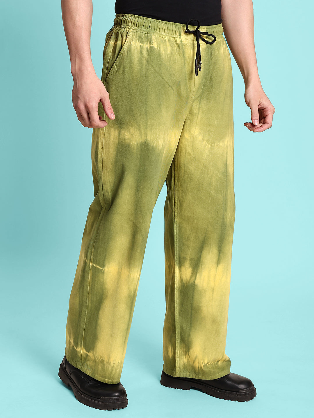 Men's Trendy Green and Yellow Tie & Dye Loose Balloon Trousers