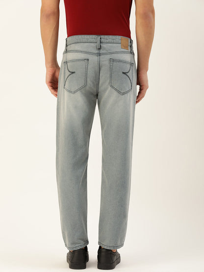 Men Light Grey Relaxed Fit Solid Jeans