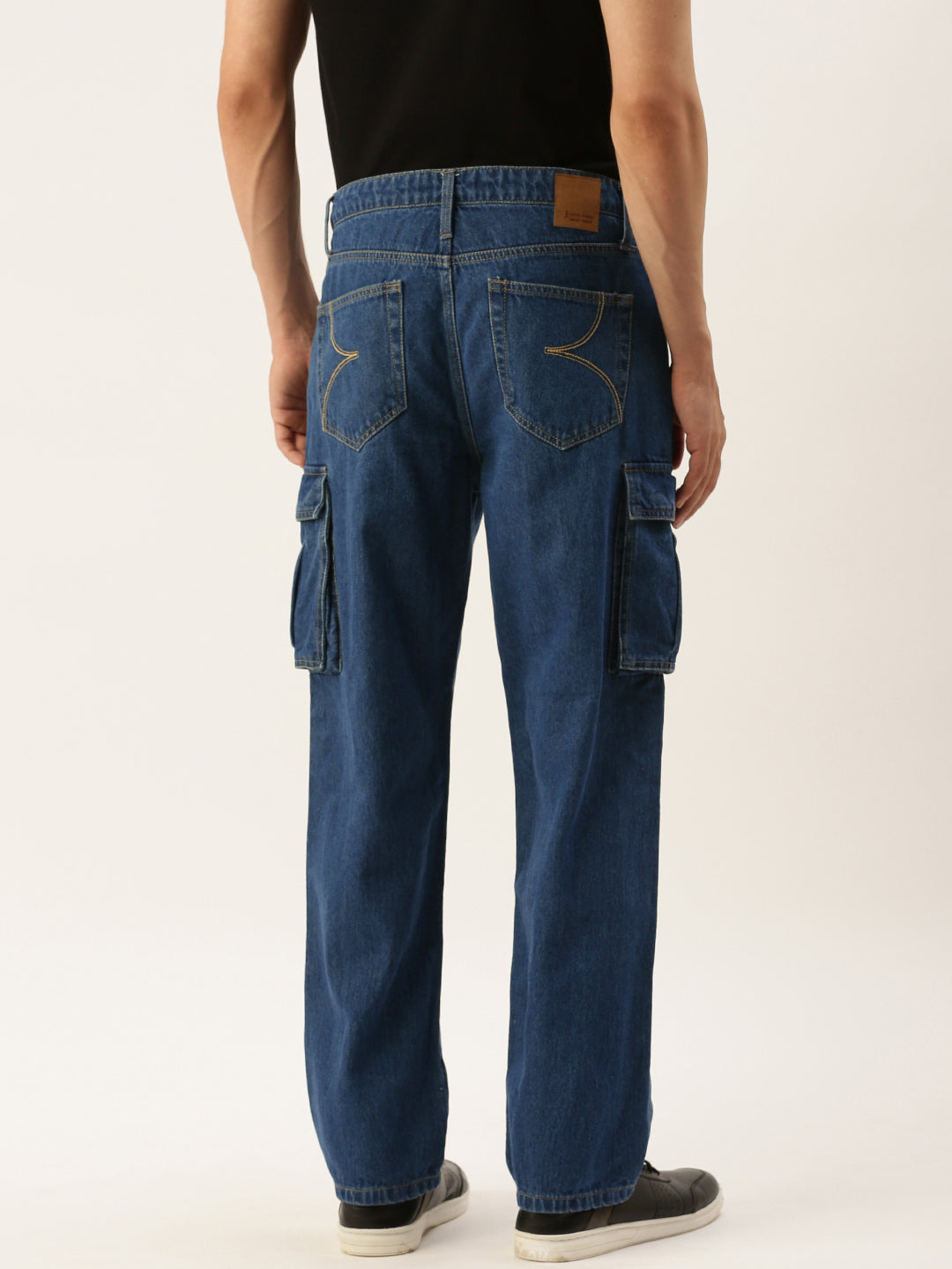 Men Navy Relaxed Fit Solid Cargo Jeans