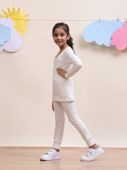 Unisex Kids' Thermal Set - Cozy White Long Sleeve Top & Bottom