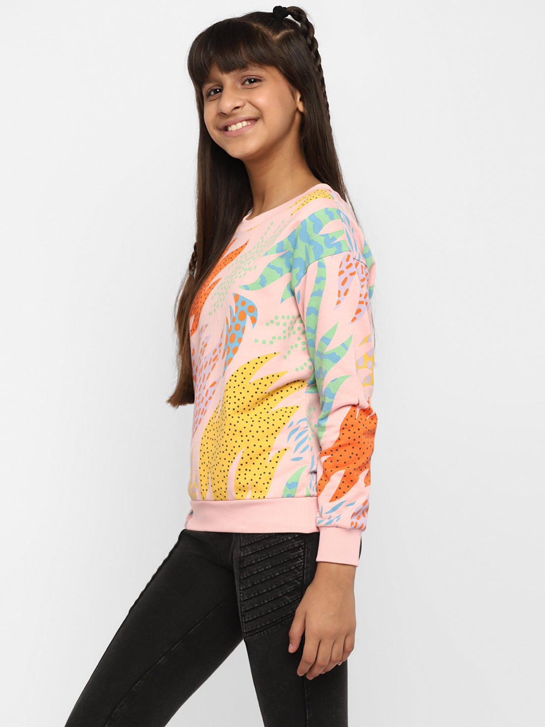 Girls All Over Printed Sweatshirt-Pink