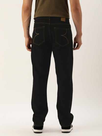 Men Black Straight Fit Solid Jeans