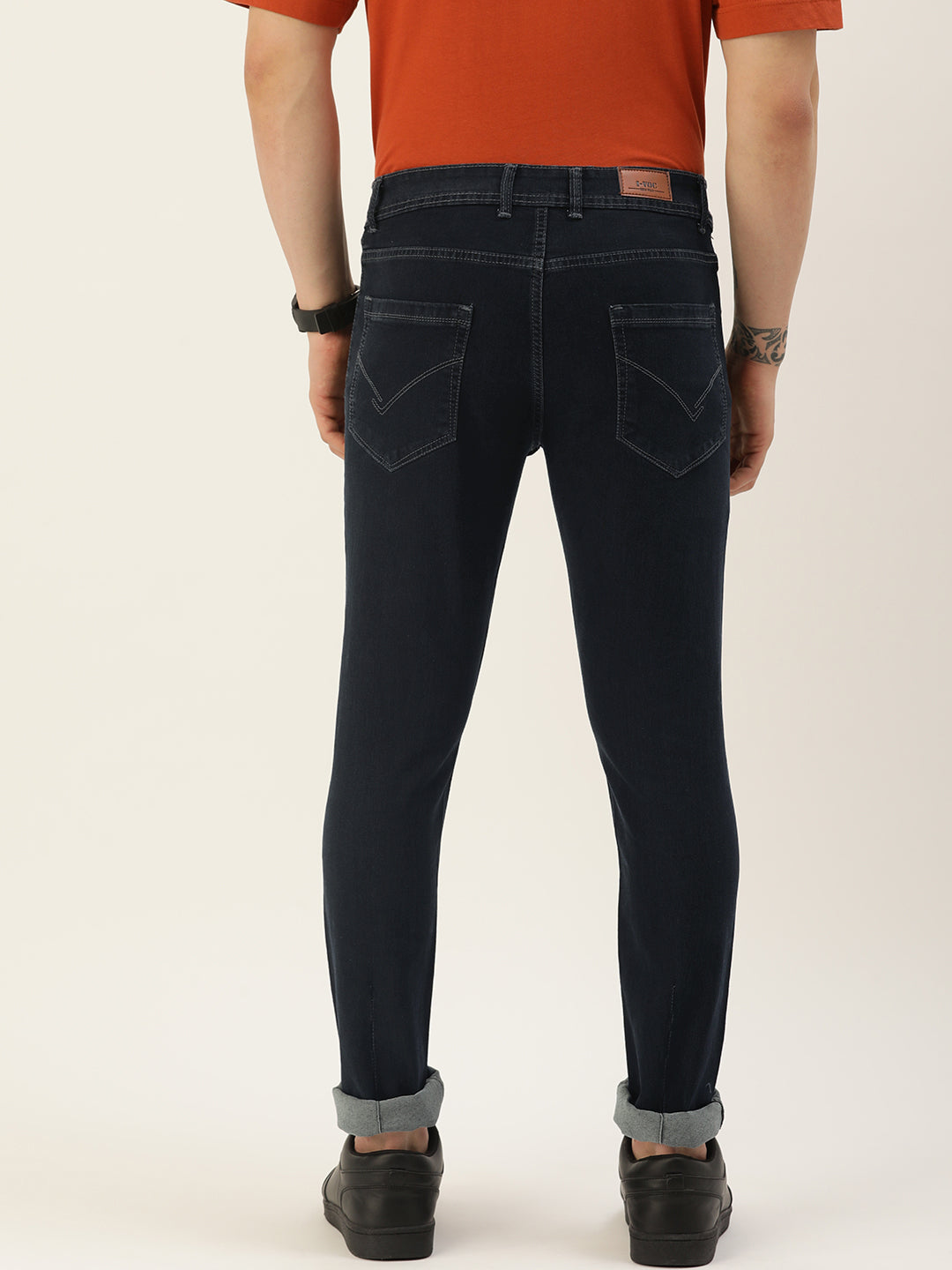 Men Dark Navy Skinny Fit Solid Jeans