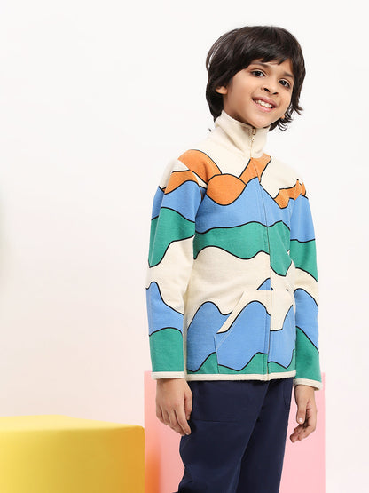 Boys' Colorful Abstract Print Zip-Up Jacket - Cozy & Stylish Layer