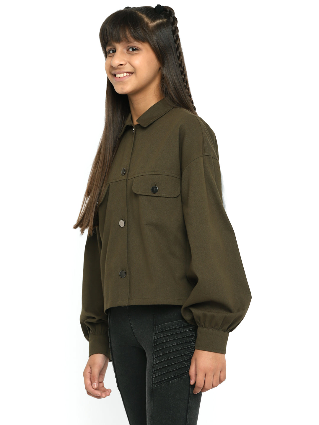 Spunkies-Girls-Full-Sleeve-Jacket-Olive