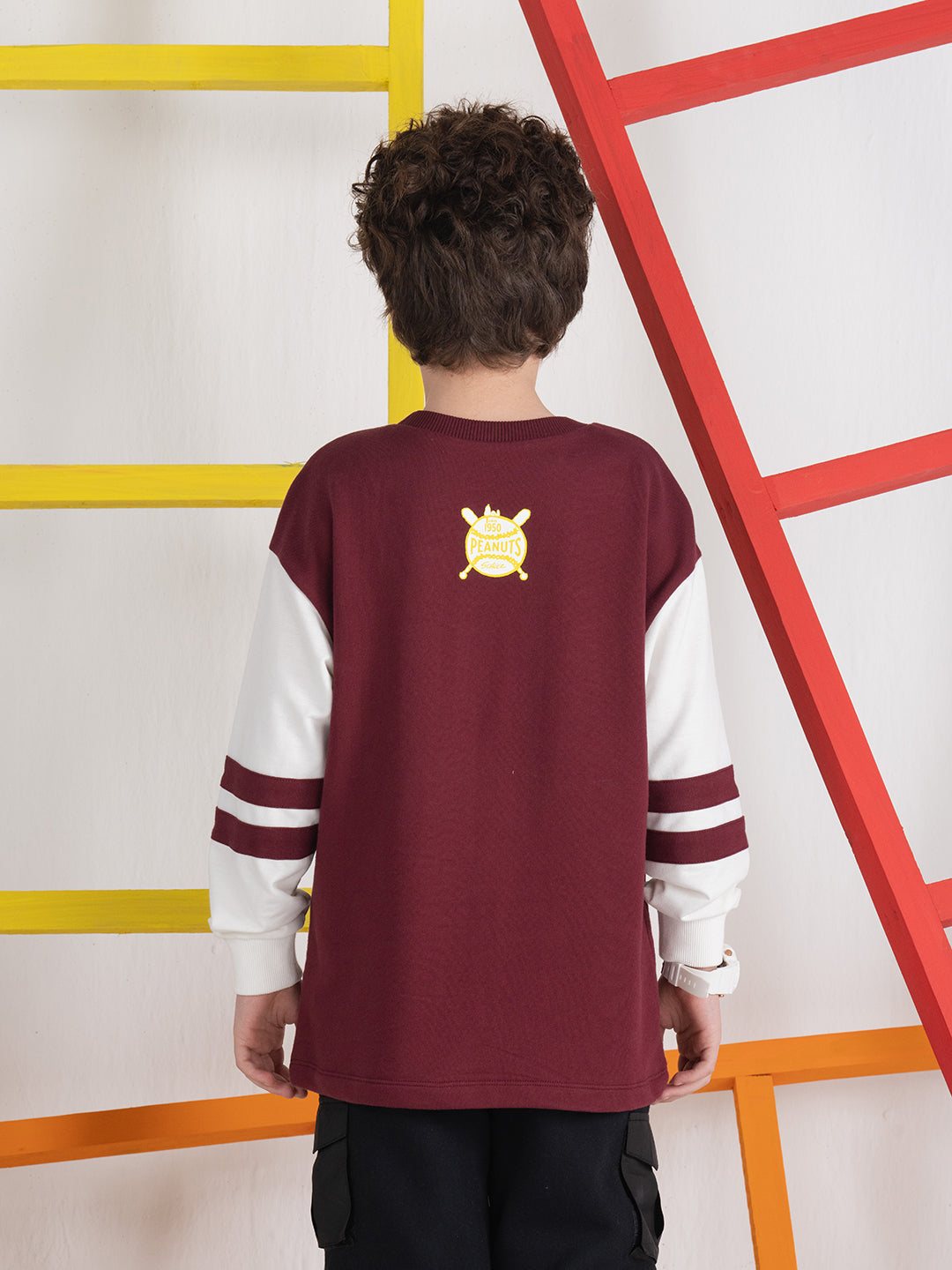 Boys Trendy Peanut Red & White Contrast Patch T-shirt