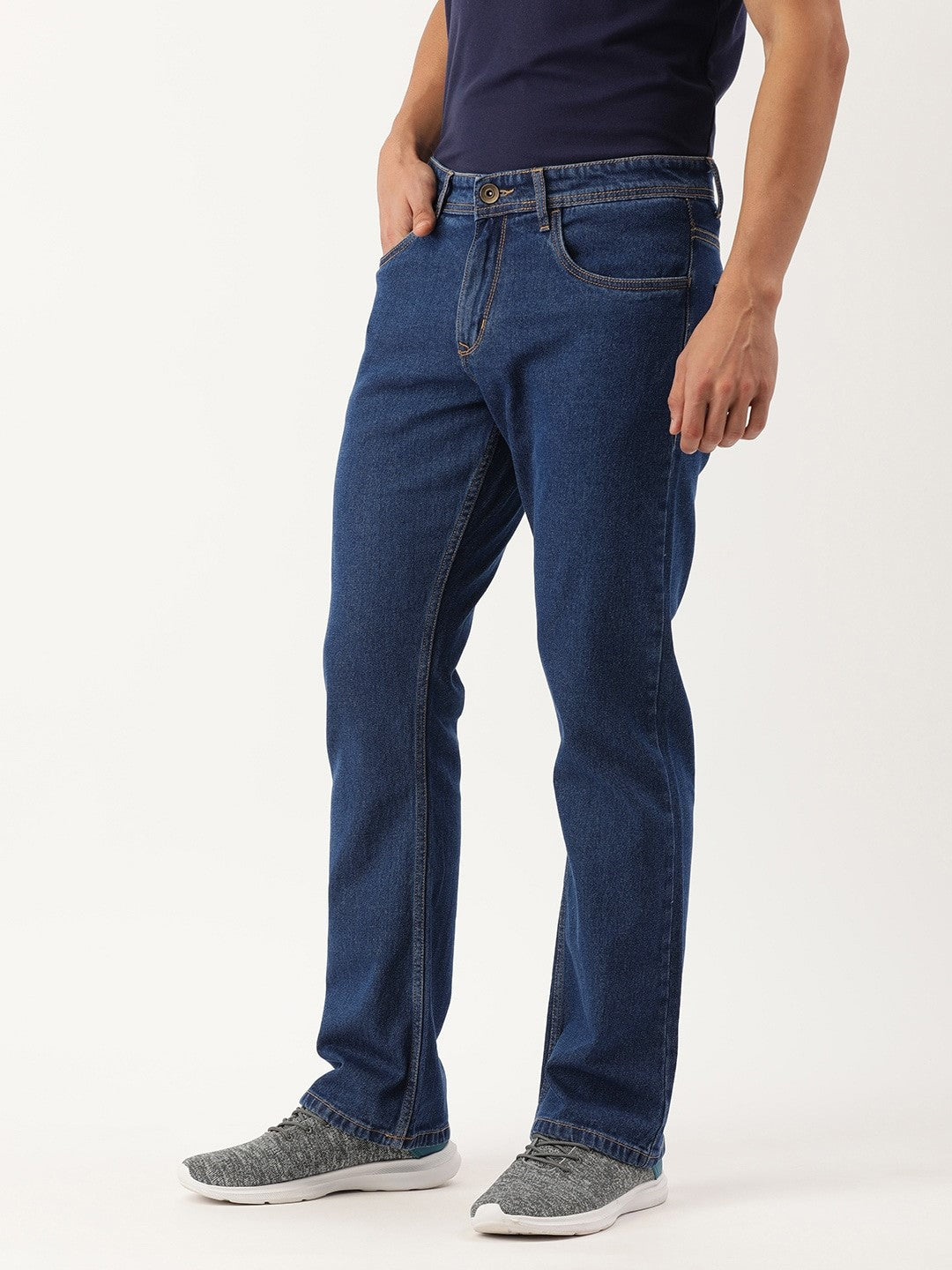 Men Indigo Boot-Cut Solid Jeans