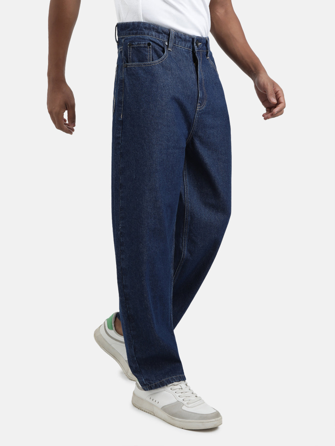 Men Blue Baggy Fit Solid Jeans