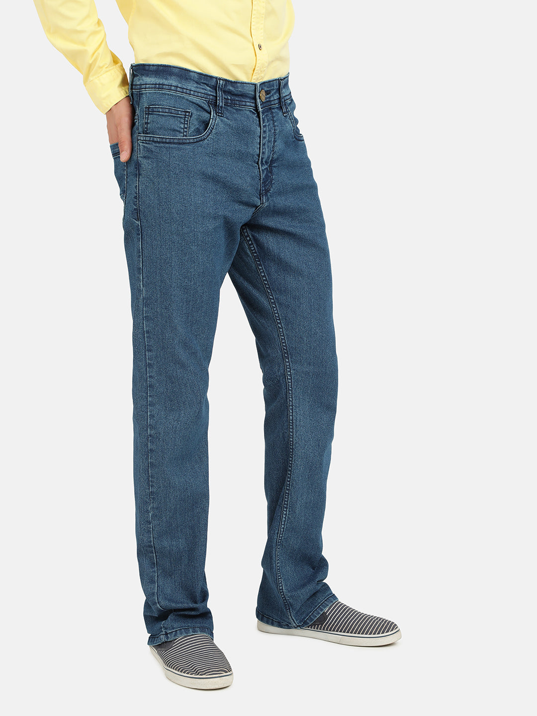 Men Light Blue Boot-Cut Solid Jeans