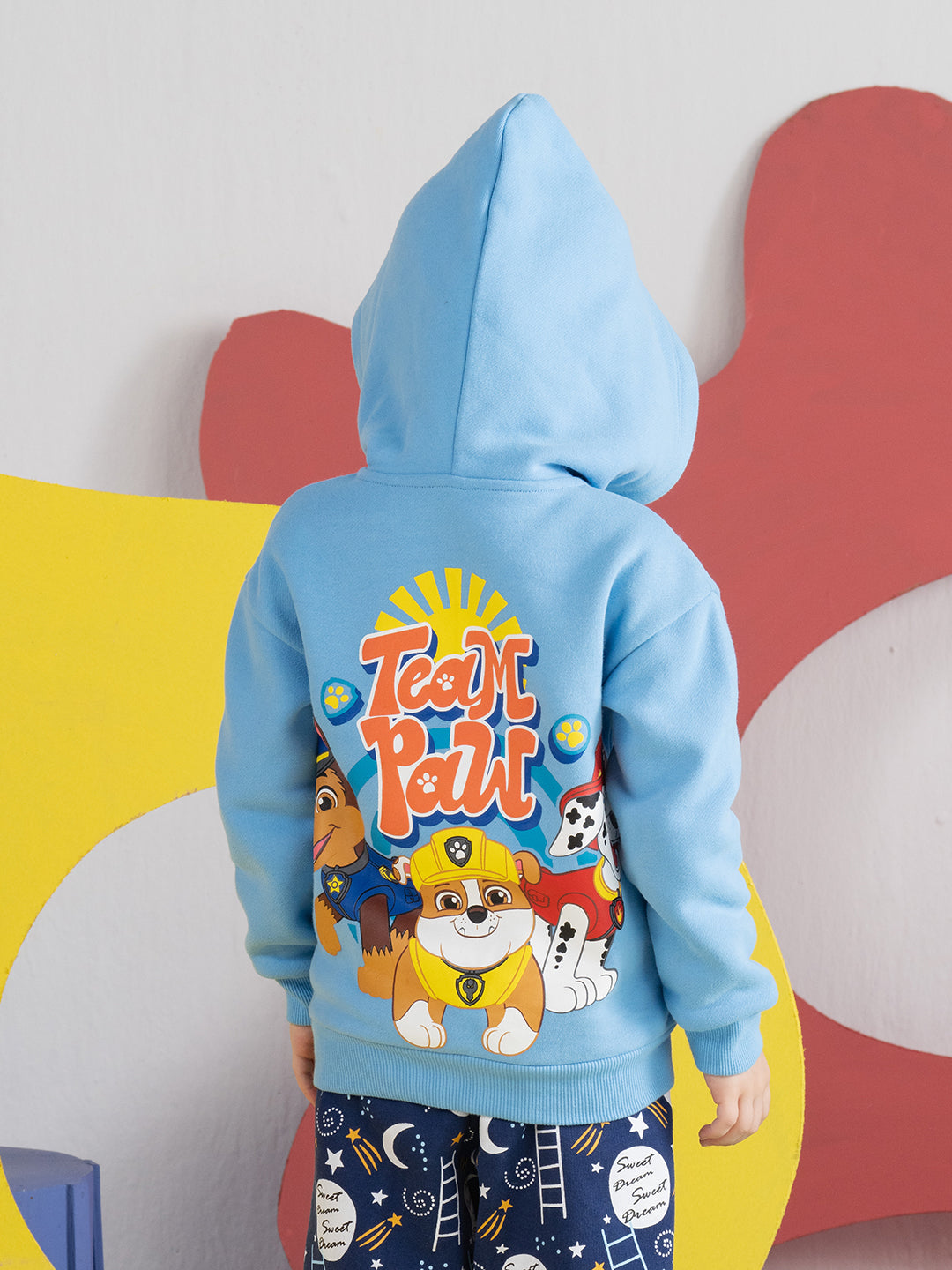 Blue Puff Printed Zipper Hoodie