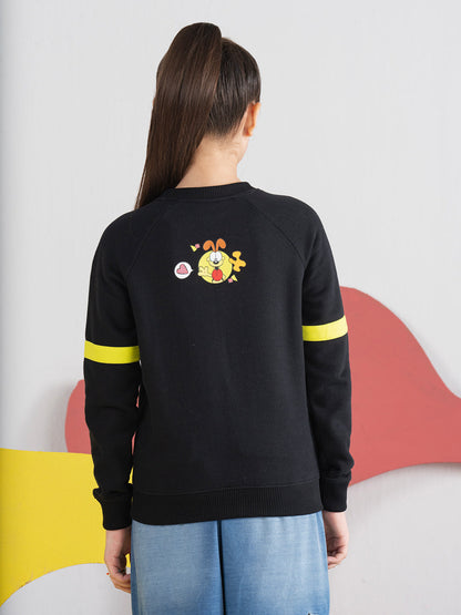 Casually Black Garfield Puff Printed Sweatshirt