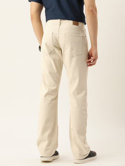 Men Ecru Boot-Cut Solid Jeans