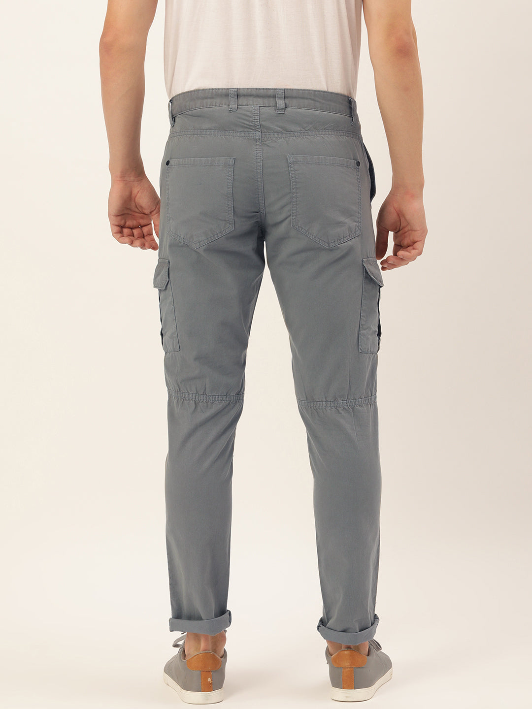 Men Light Grey Slim Fit Solid Cargo Trouser