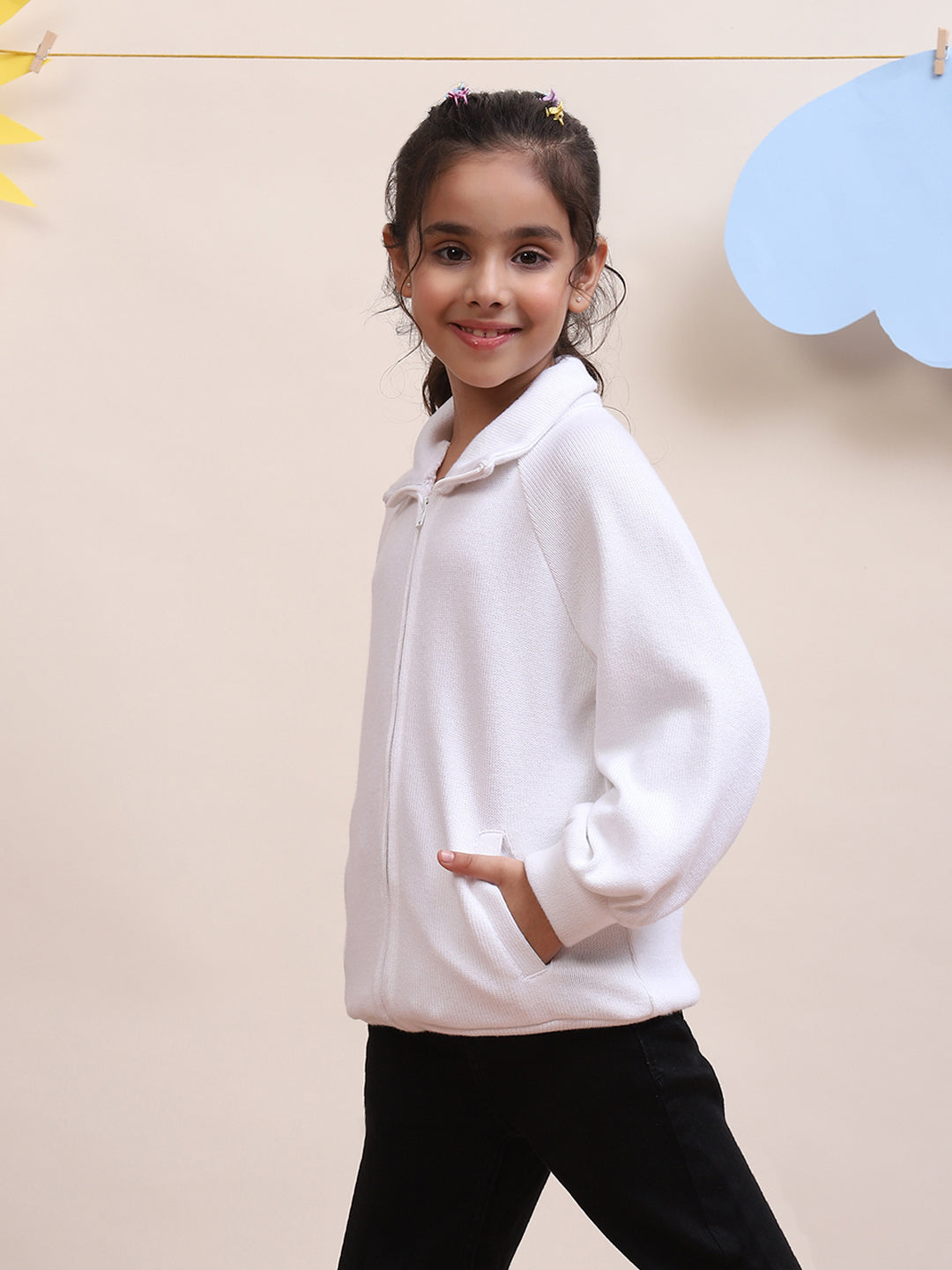 Unisex Kids' White Fleece Zip-Up Jacket - Warm & Cozy