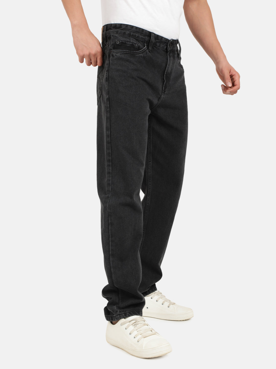 Men Charcoal Relaxed Fit Solid Jeans