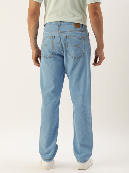 Men Light Blue Straight Fit Solid Jeans