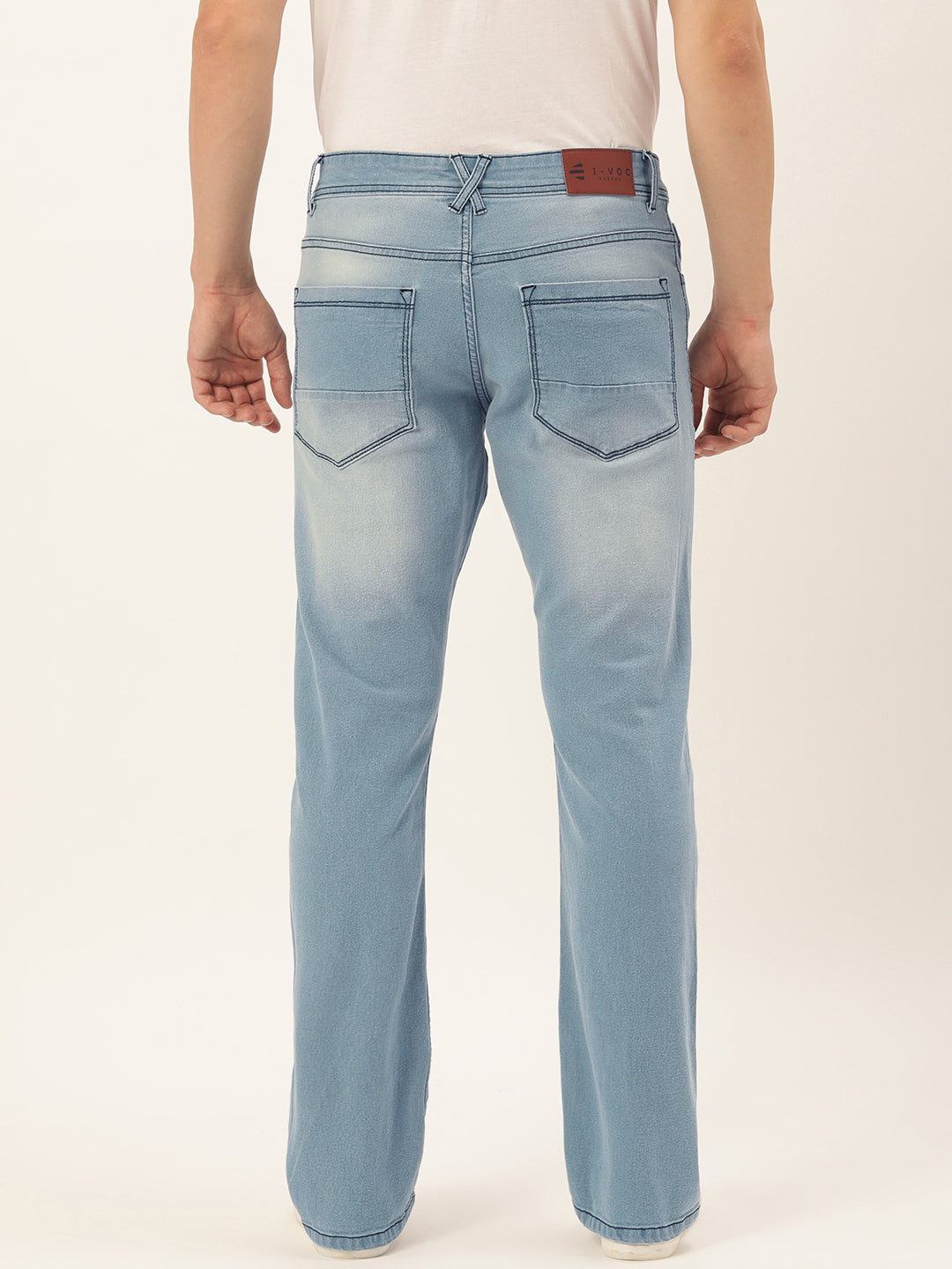 Men Light Blue Boot-Cut Solid Jeans