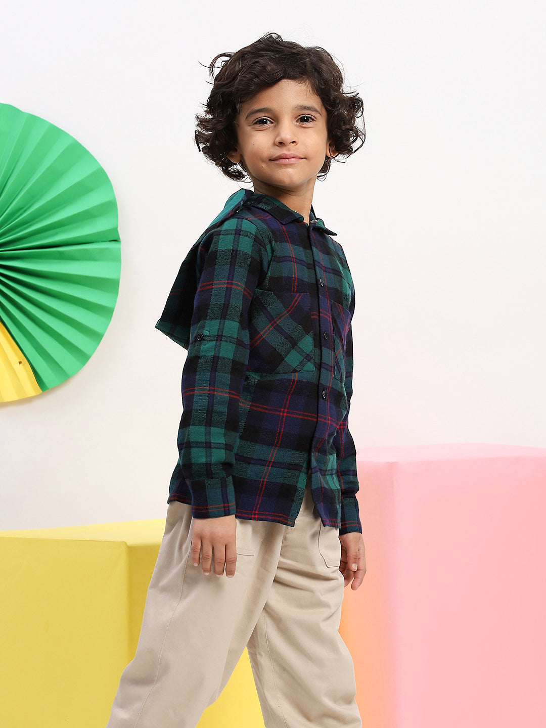 Boys Green & Navy Plaid Flannel Shirt