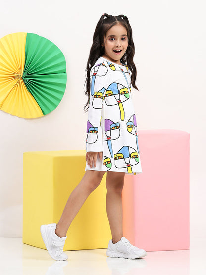 Spunkies Rayon Jersey Knit Printed Regular Casual Wear Dress Girls Full Sleeve Multi Soft Fabric