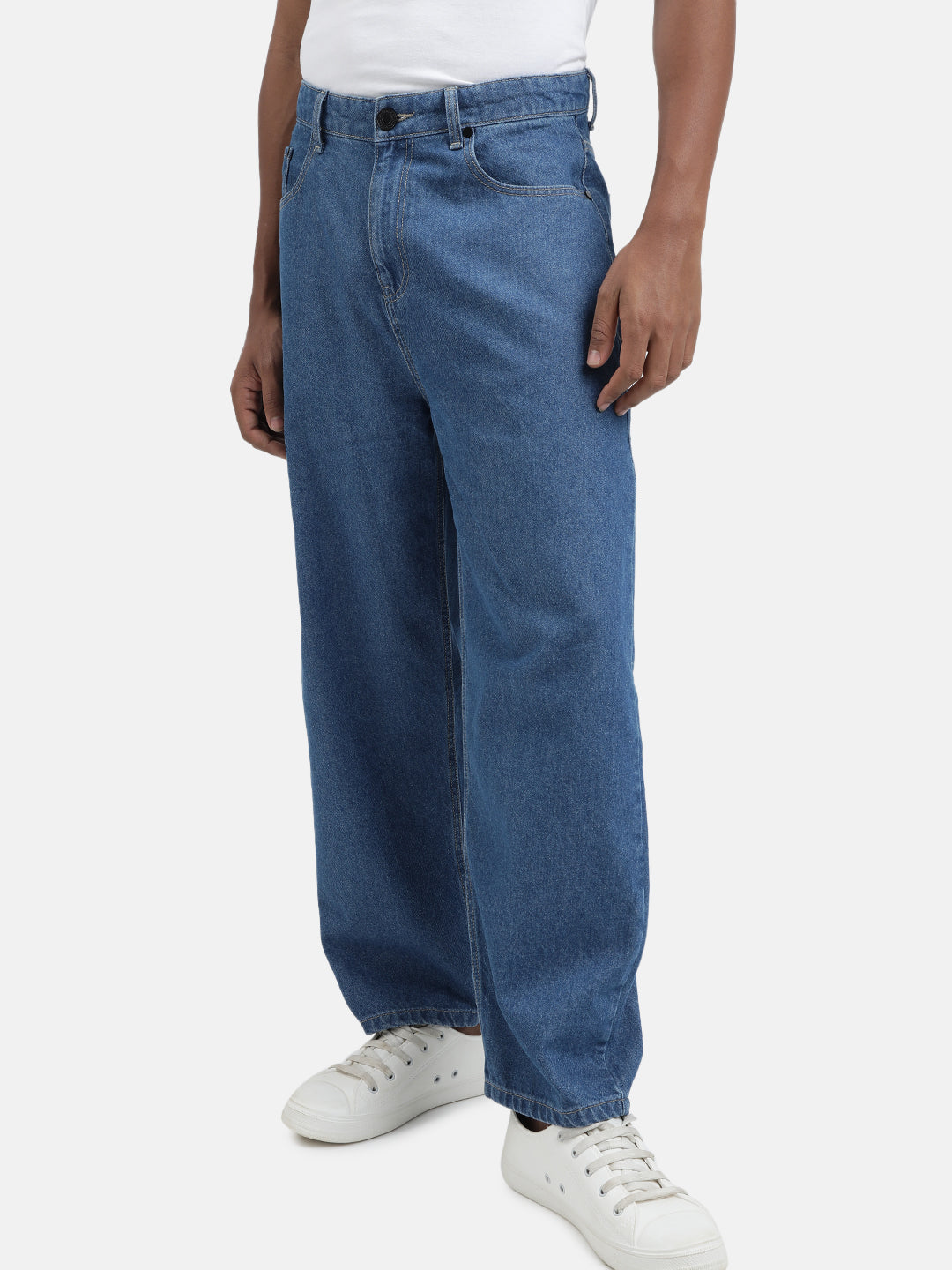 Men Light Blue Baggy Fit Solid Jeans