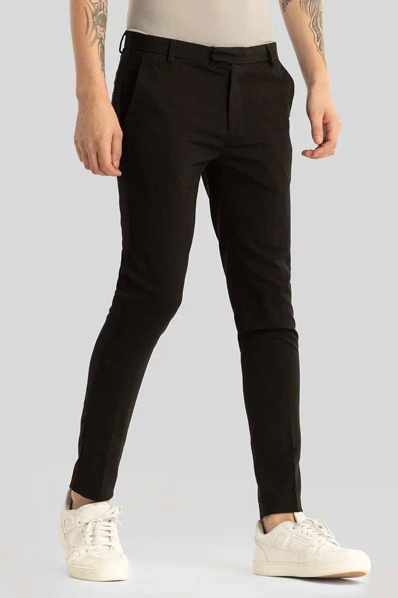 Yann Black Plain Slim Fit Trousers