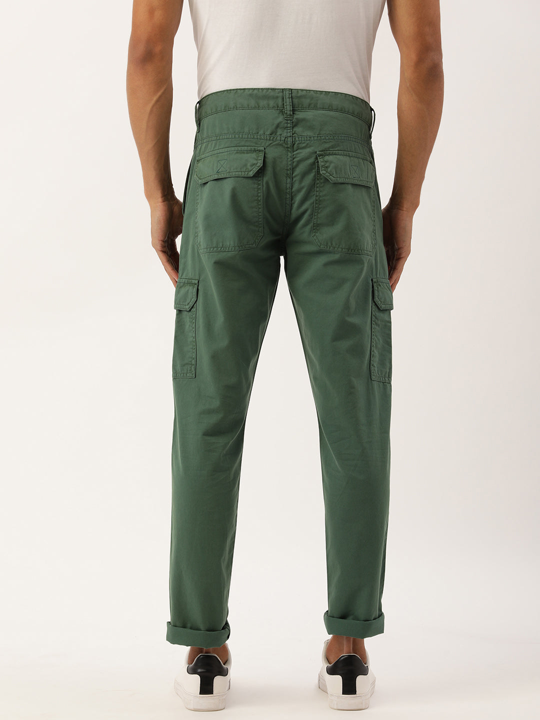 Men Basil Green Slim Fit Solid Cargo Trouser