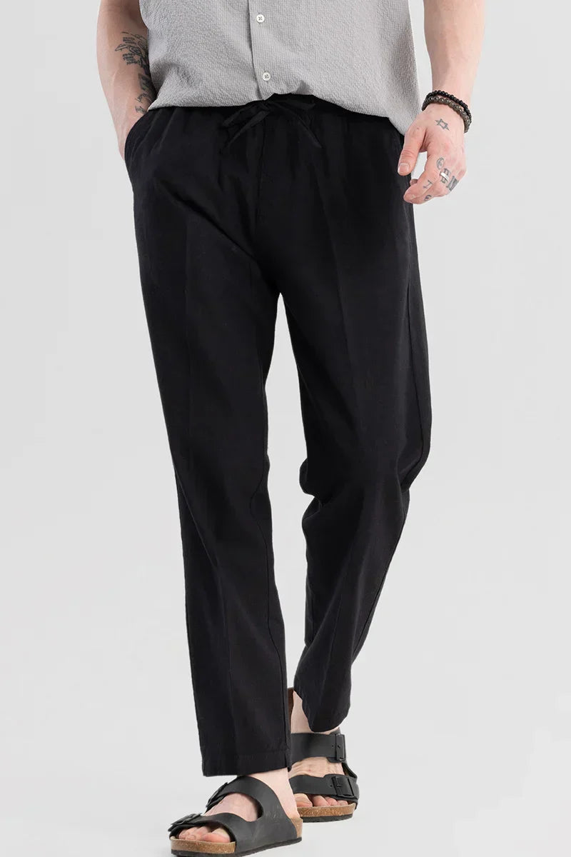 Wafty Black Linen Trousers