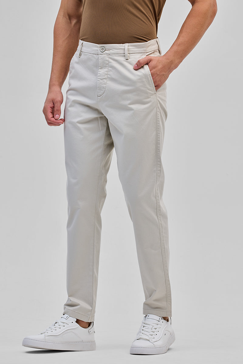 Cream Slim Fit Trousers