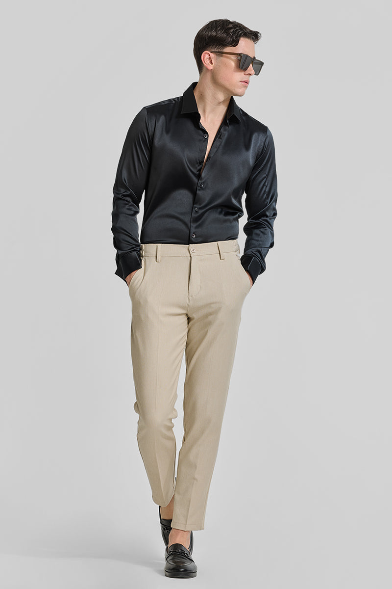 Beige Stretch Slim Fit Trousers