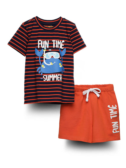 Jazzy orange front printed boys’ set