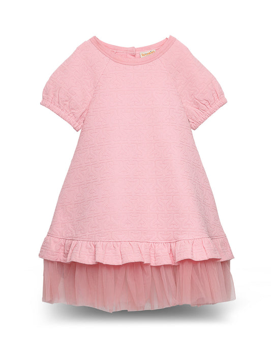 Rosy Pink Partywear Jacquard Girls Dress