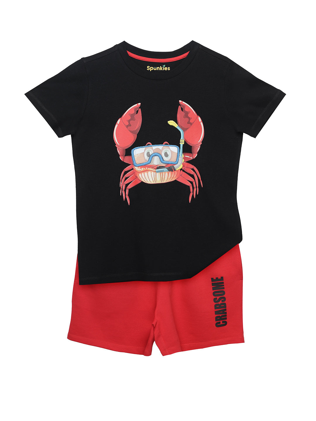 Funky black front printed cotton boys set