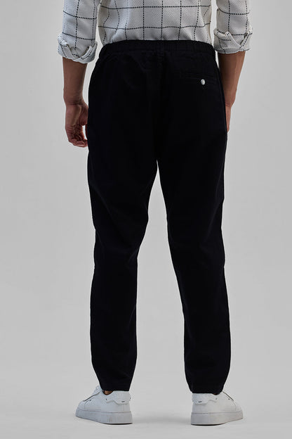 Black Textured Relaxed Fit Trousers