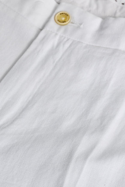 Dainty Frosty White Plain Pure Linen Regular Fit Trousers